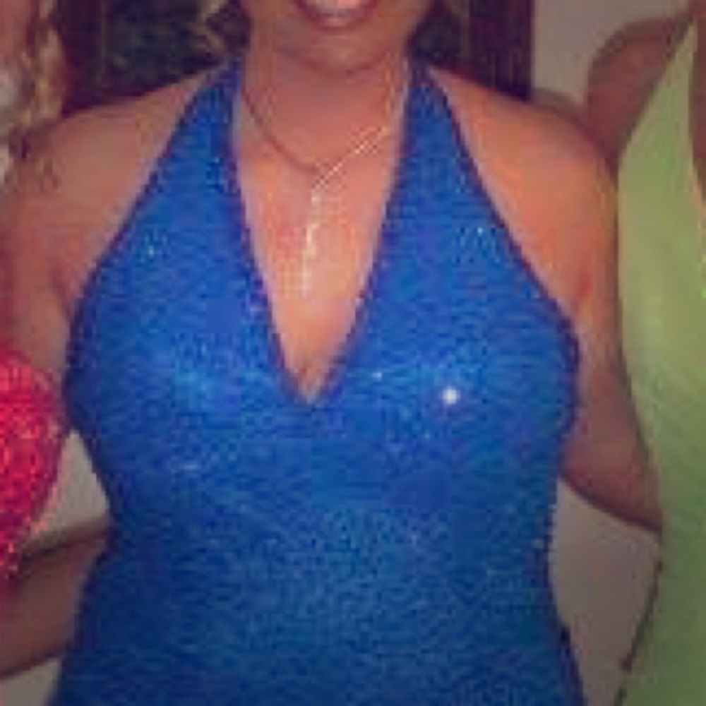Blue, beaded formal dress