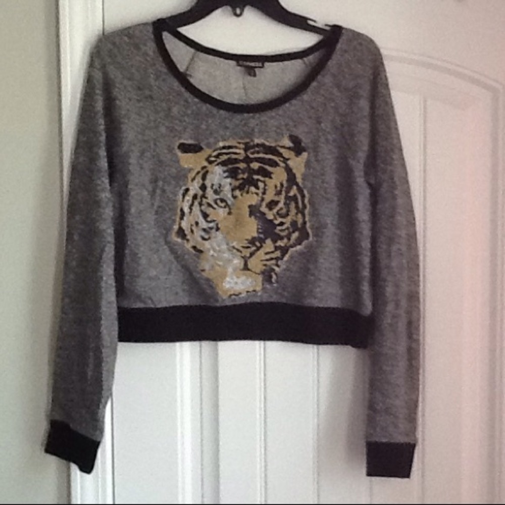 Price Reduction! Cropped Sequin Tiger Sewatshirt