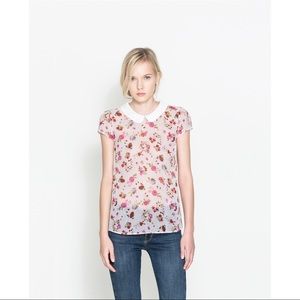 ZARA floral blouse with peter pan collar