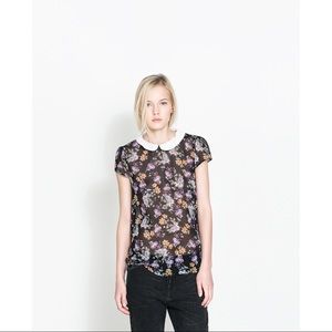 ZARA floral blouse with peter pan collar
