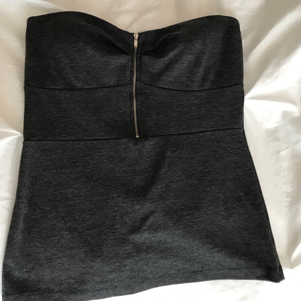 Stylish grey tube top with zipper detail