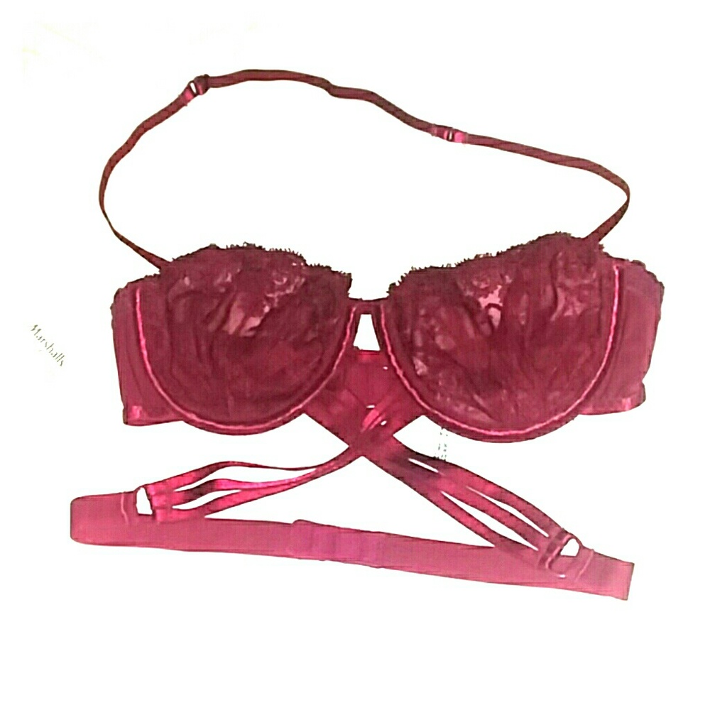 *Rare* Lace unlined balconette bra w/halter strap