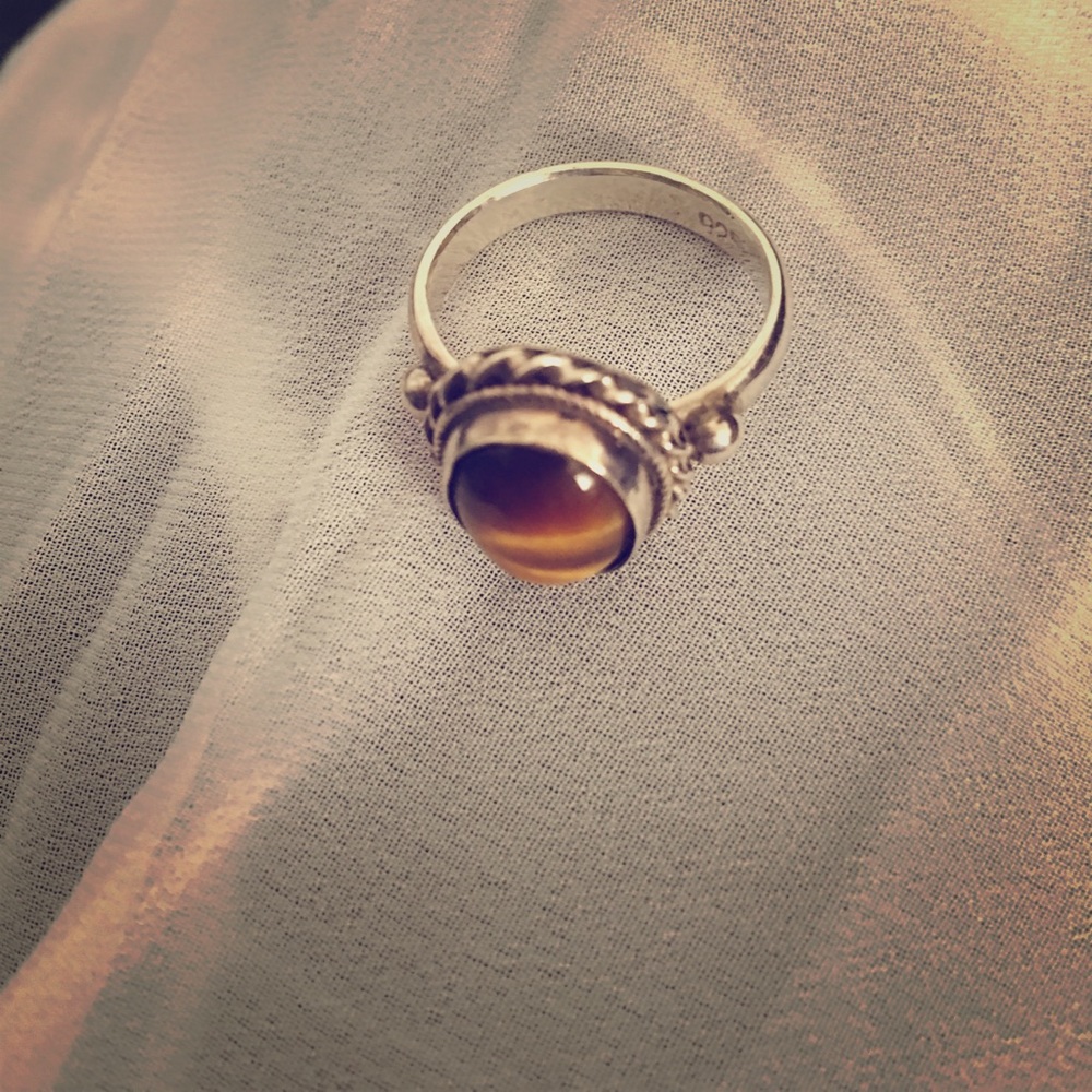 Silver plated ring with tigers eye stone