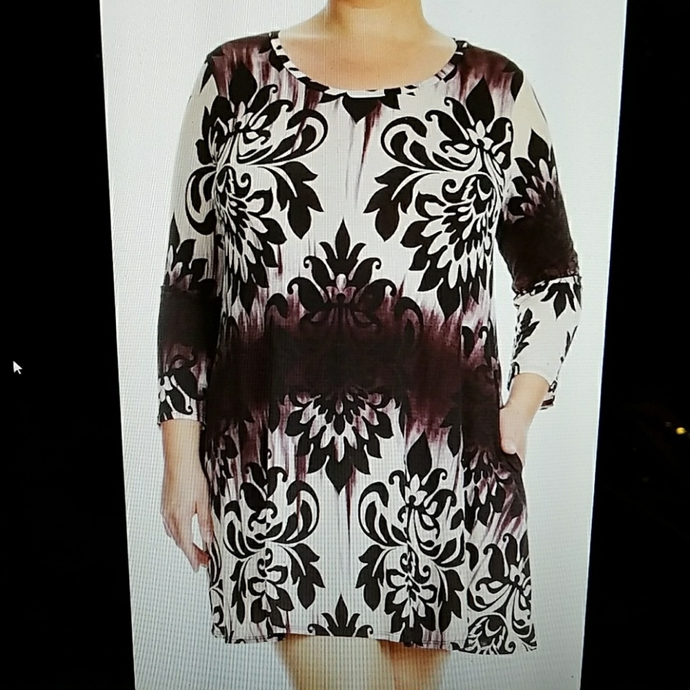New Plus Damask dark purple baby doll shirt dress