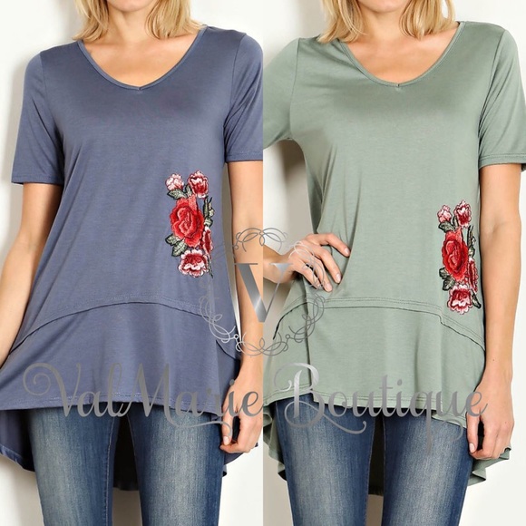 ValMarie Boutique Tops - ROSE PATCHED TSHIRT BLOUSE ValMarie Boutique Tops - ROSE PATCHED TSHIRT BLOUSE