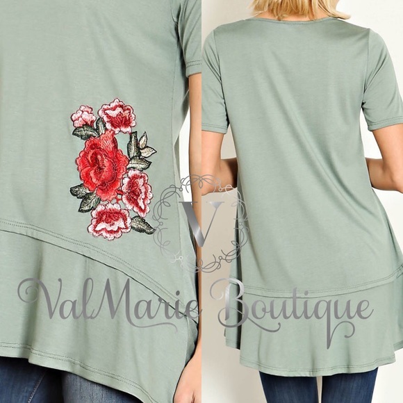 ValMarie Boutique Tops - ROSE PATCHED TSHIRT BLOUSE ValMarie Boutique Tops - ROSE PATCHED TSHIRT BLOUSE