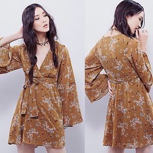 Free people bell sleeve yellow mustard dress