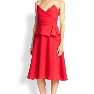 Red, strapless BCBG cocktail dress