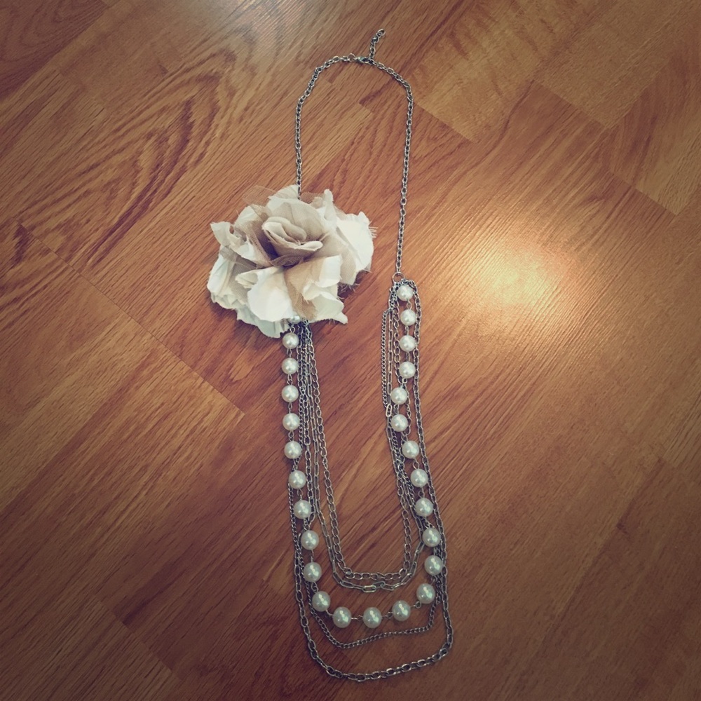 Multi-strand pearl and flower necklace