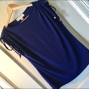 Navy Tie-Sleeve Michael Kors Top w/ Silver Detail