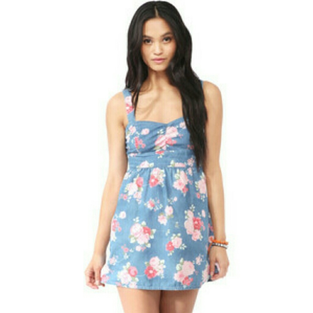 Cute Spring Floral Denim Dress