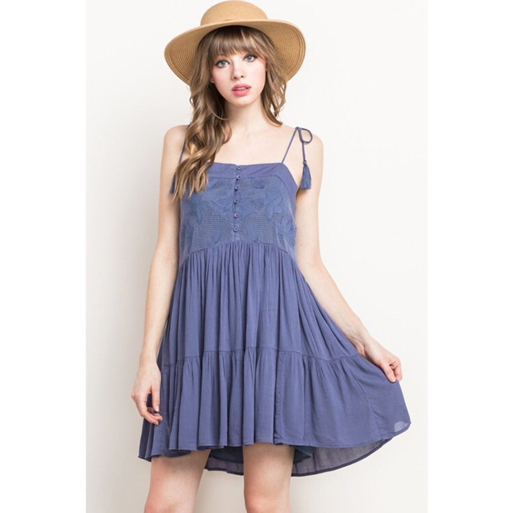 Tie Shoulder Tiered Dress