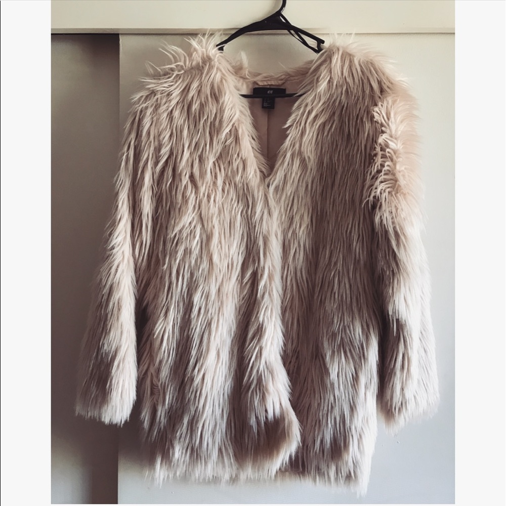 Baby pink faux fur coat