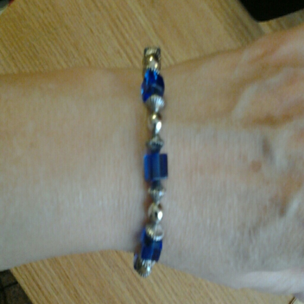Handmade Blue and silver stretch Bracelet