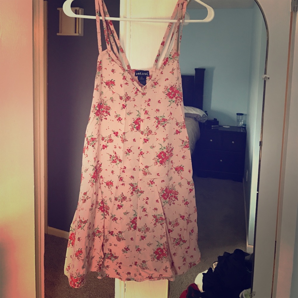 Pink Floral Double Strapped Mini Dress
