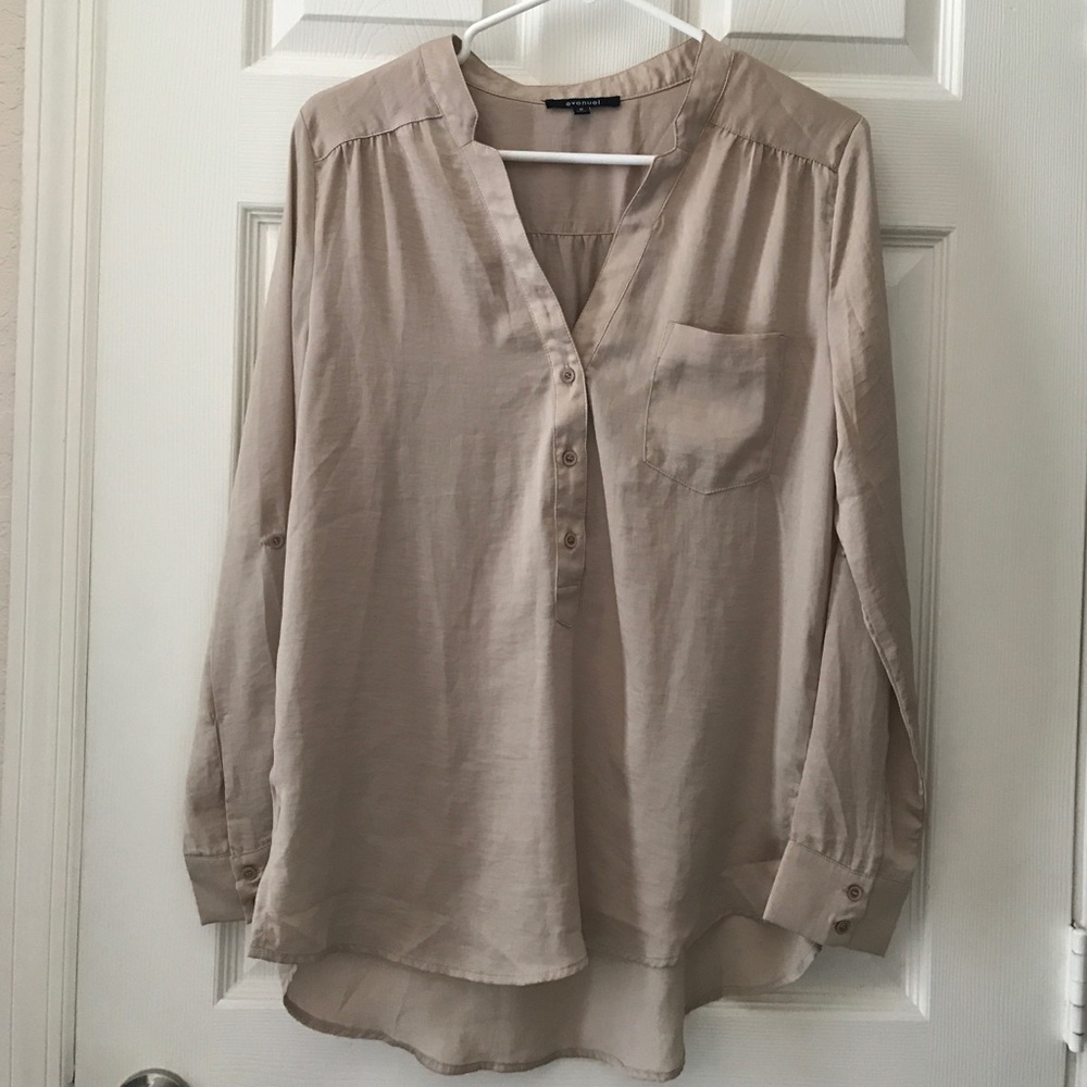 Tan silky long sleeve blouse