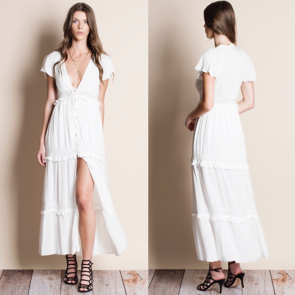 xx Button Down Deep Plunge Maxi Dress or Top - Picture 2 of 4