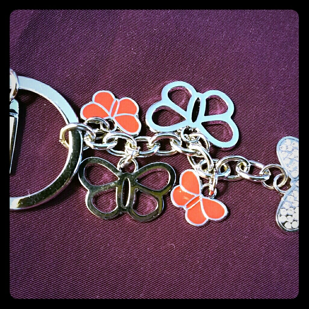 NWOT COACH Crystal Butterfly Silvertone Key chain