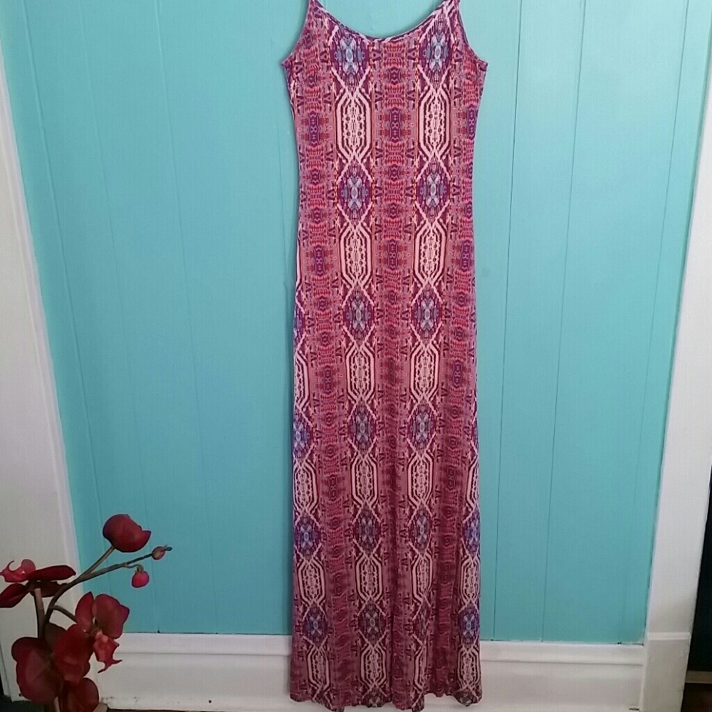F21 Coral/Magenta Spaghetti Strap Maxi Dress - Picture 1 of 5