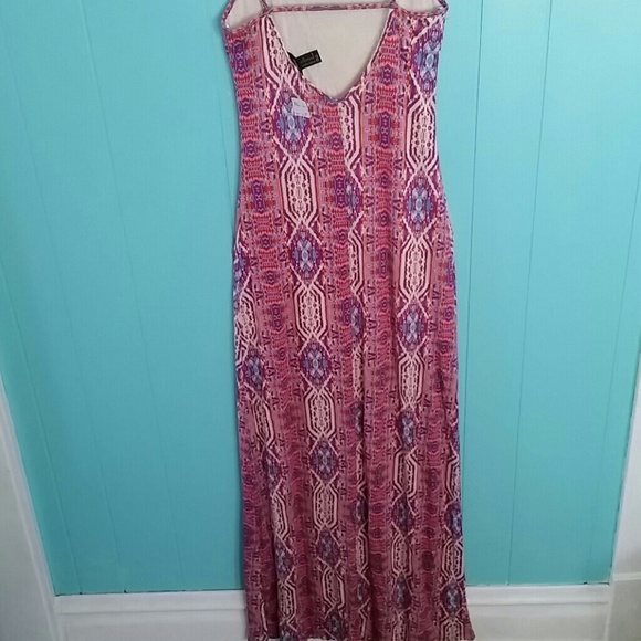 F21 Coral/Magenta Spaghetti Strap Maxi Dress - Picture 4 of 5