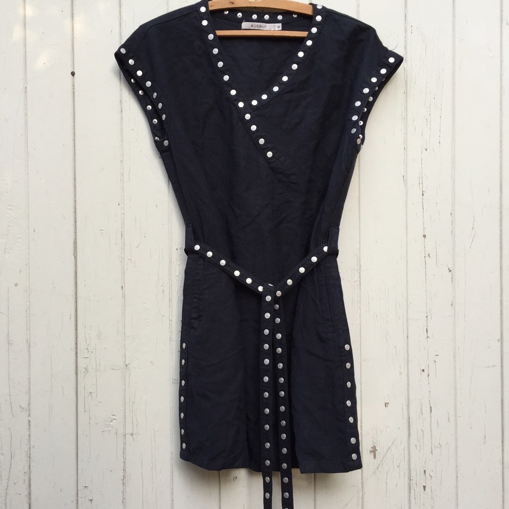Mür Mür studded black linen tunic with pockets, M