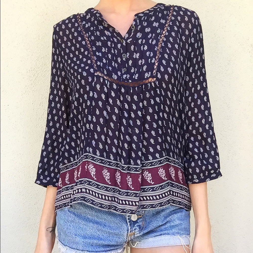 Boho long sleeve button up spring blouse