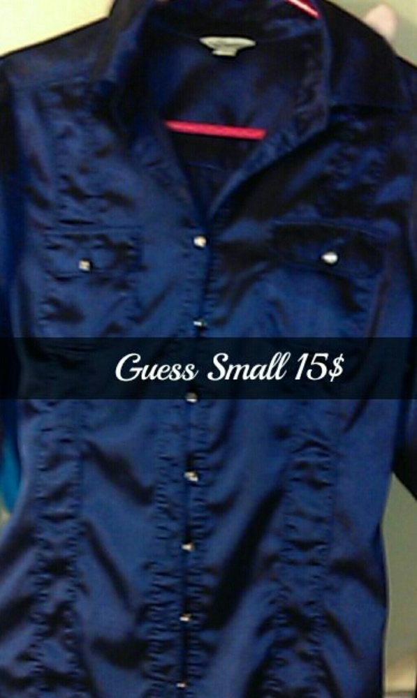 Guess shirt beautiful bright blue silk rhinestone