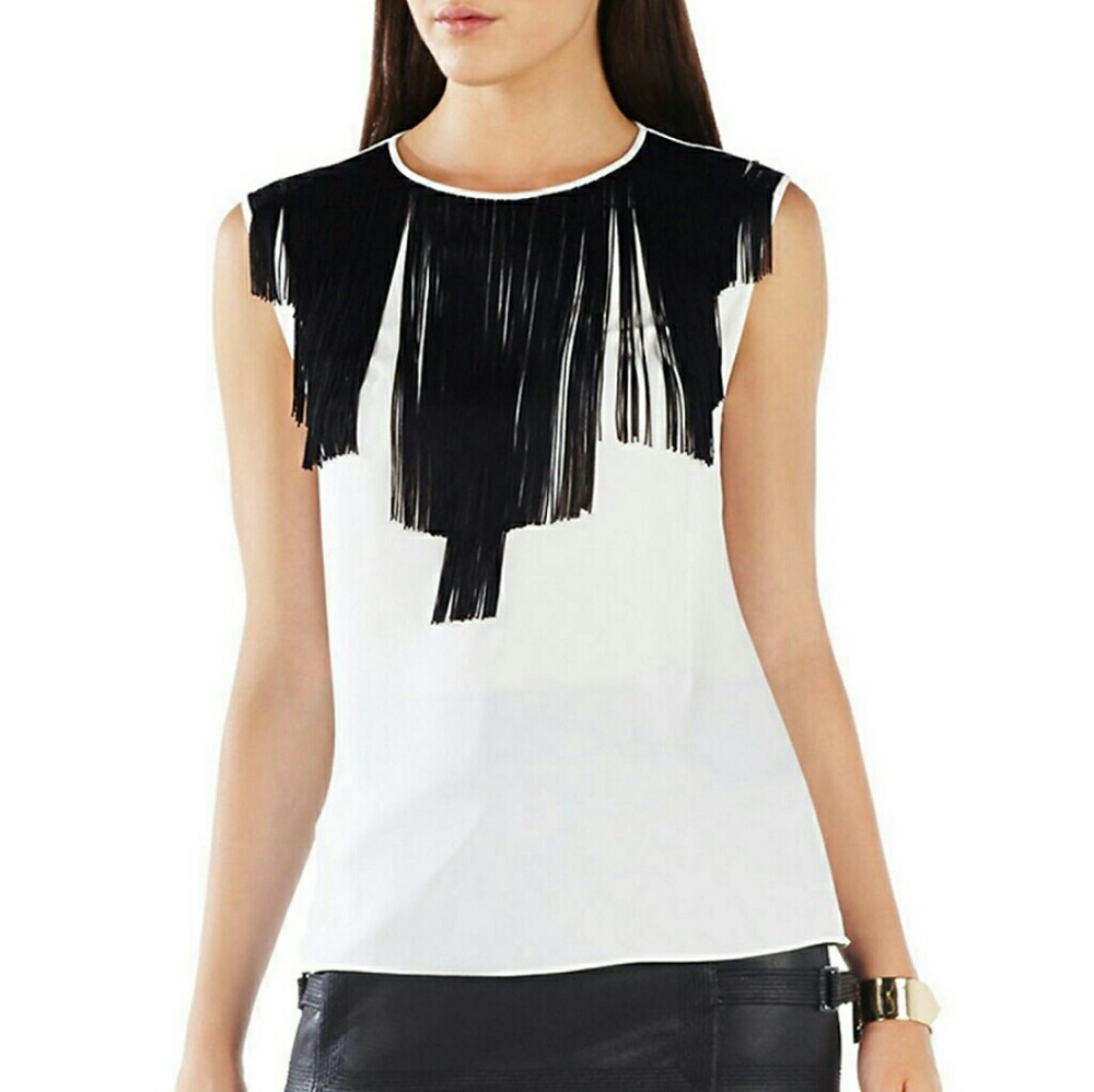 (On sale) Bcbg fringe black and white top