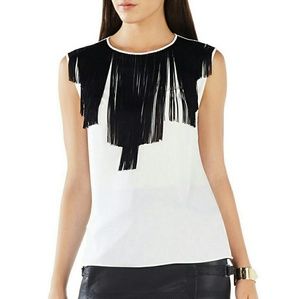 (On sale) Bcbg fringe black and white top