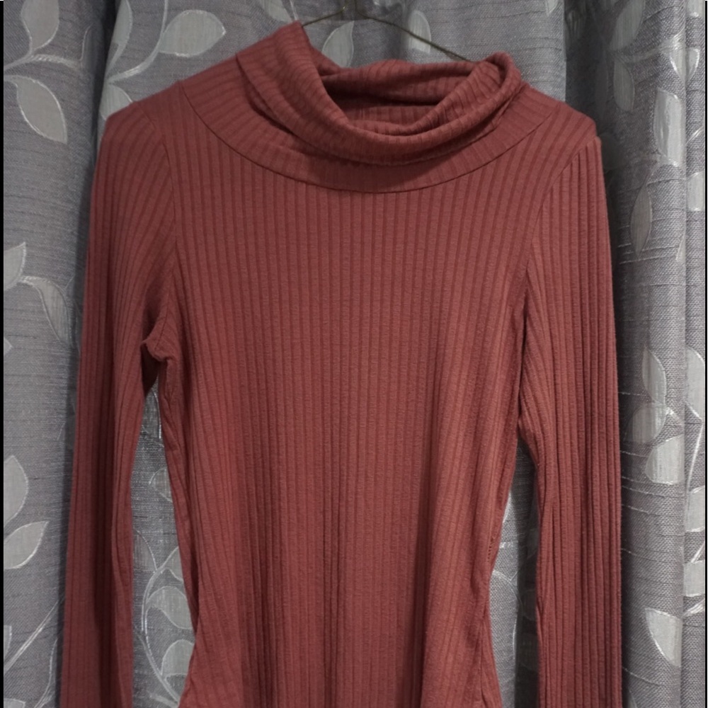 Mauve Pink Ribbed Turtle Neck Bodysuit