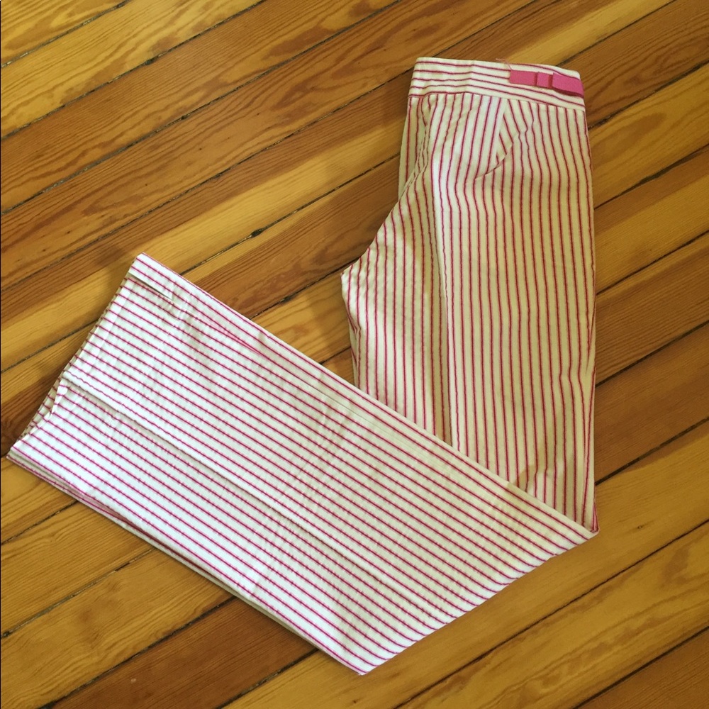 BCBGMaxazria Pink and Ivory Seersucker Pants