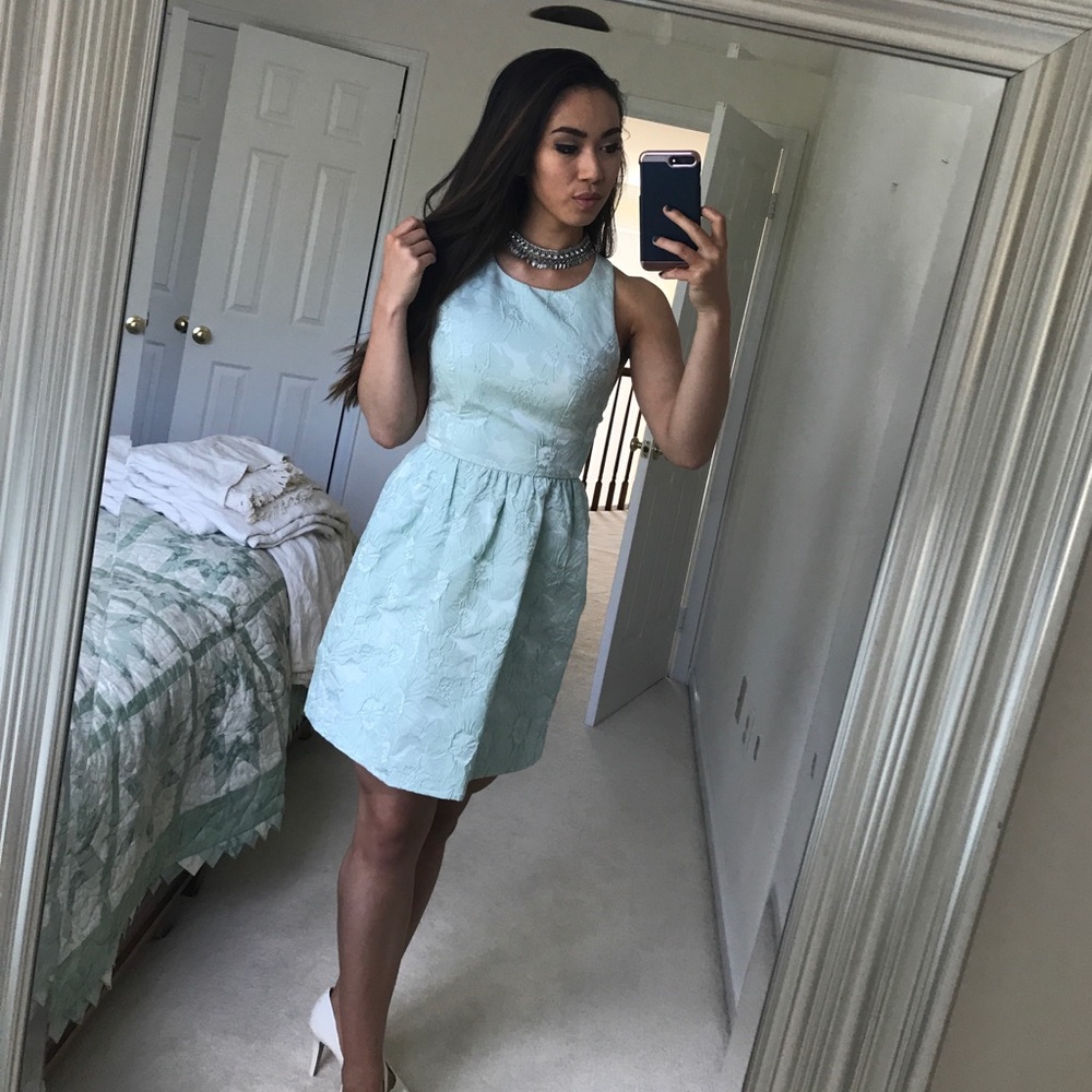 A Drea Mint Green Floral Jacquard Dress