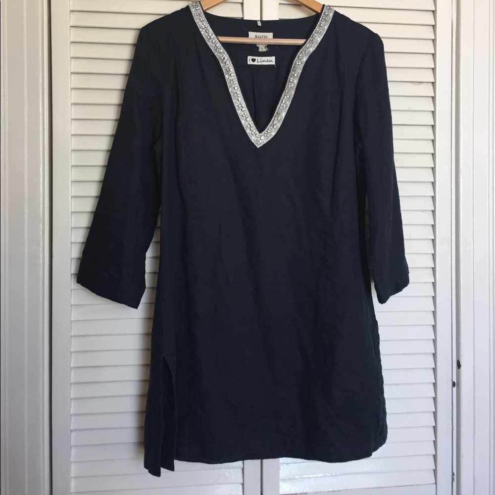 Navy blue and rhinestone embellished kaftan top