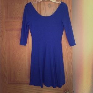 Blue 3/4 sleeve fit and flare dress