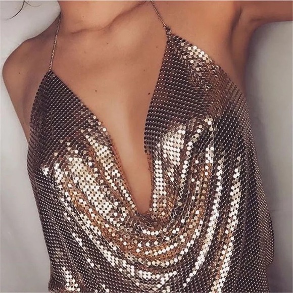 NWT Sexy celeb chain metal mesh disco drape top - Picture 2 of 8