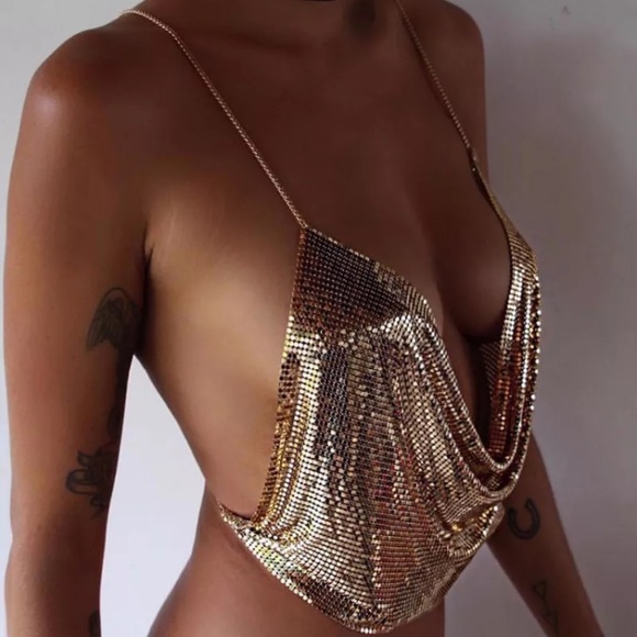 NWT Sexy celeb chain metal mesh disco drape top - Picture 4 of 8