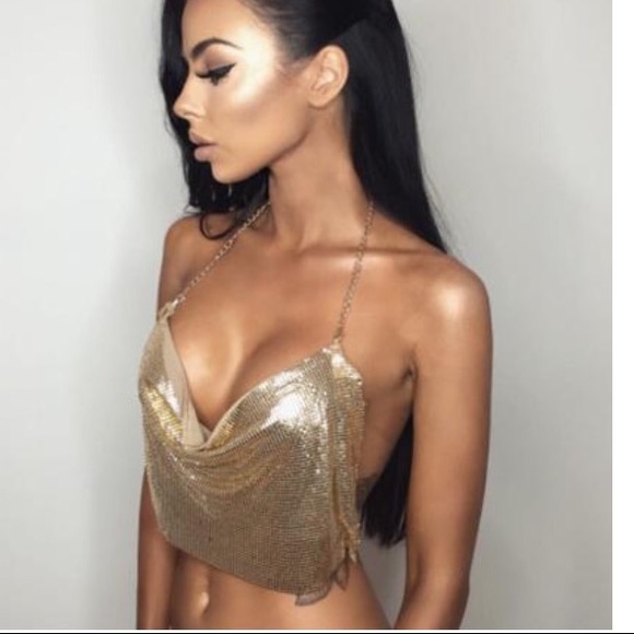 NWT Sexy celeb chain metal mesh disco drape top - Picture 5 of 8