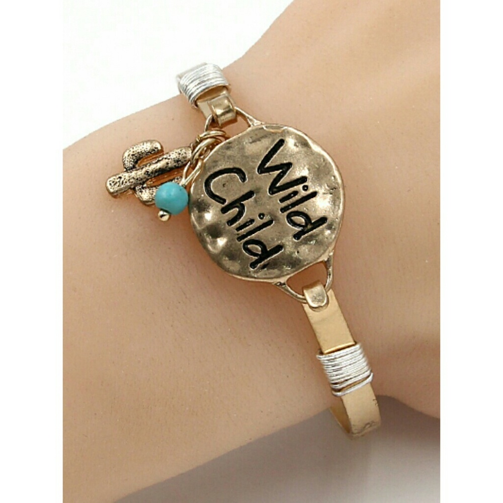 Wild Child gold tone bangle bracelet Turquoise - Picture 2 of 6