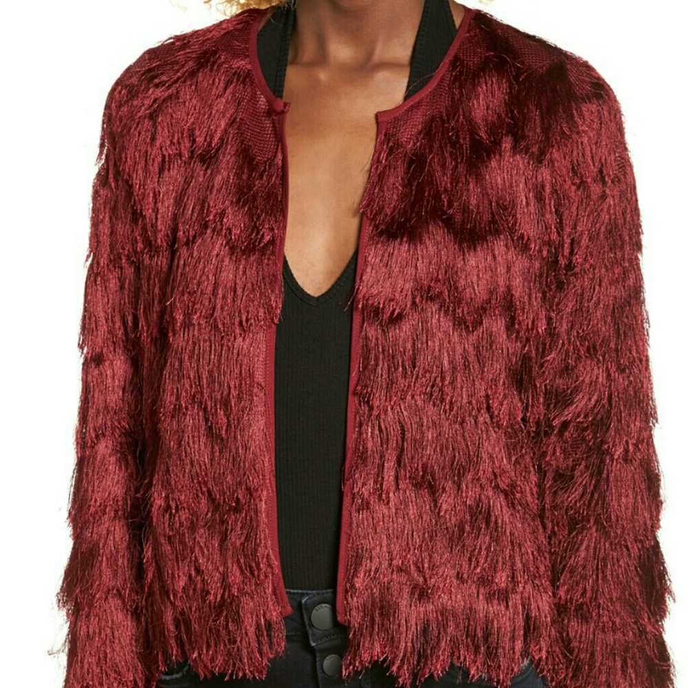 Jaxon Bcbg maxazria burgundy  fringe jacket