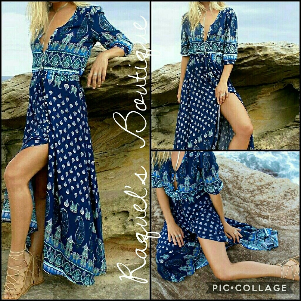 Nastasia Floral Maxi Dress in Ocean Blue - Picture 1 of 5