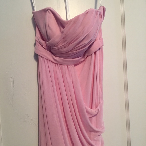DAVID'S BRIDAL LONG STRAPLESS TICKLED PINK SIZE 2 - Picture 3 of 6