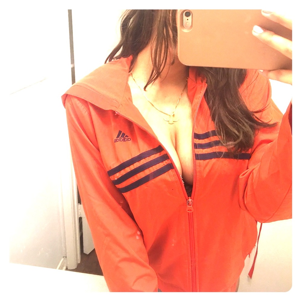 Adidas orange and navy windbreaker
