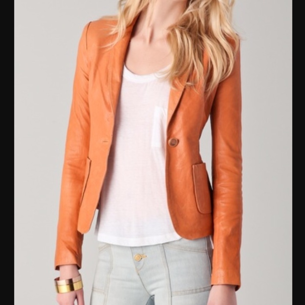 Like New Rachel Zoe Leather Blazer Pumpkin/Orange