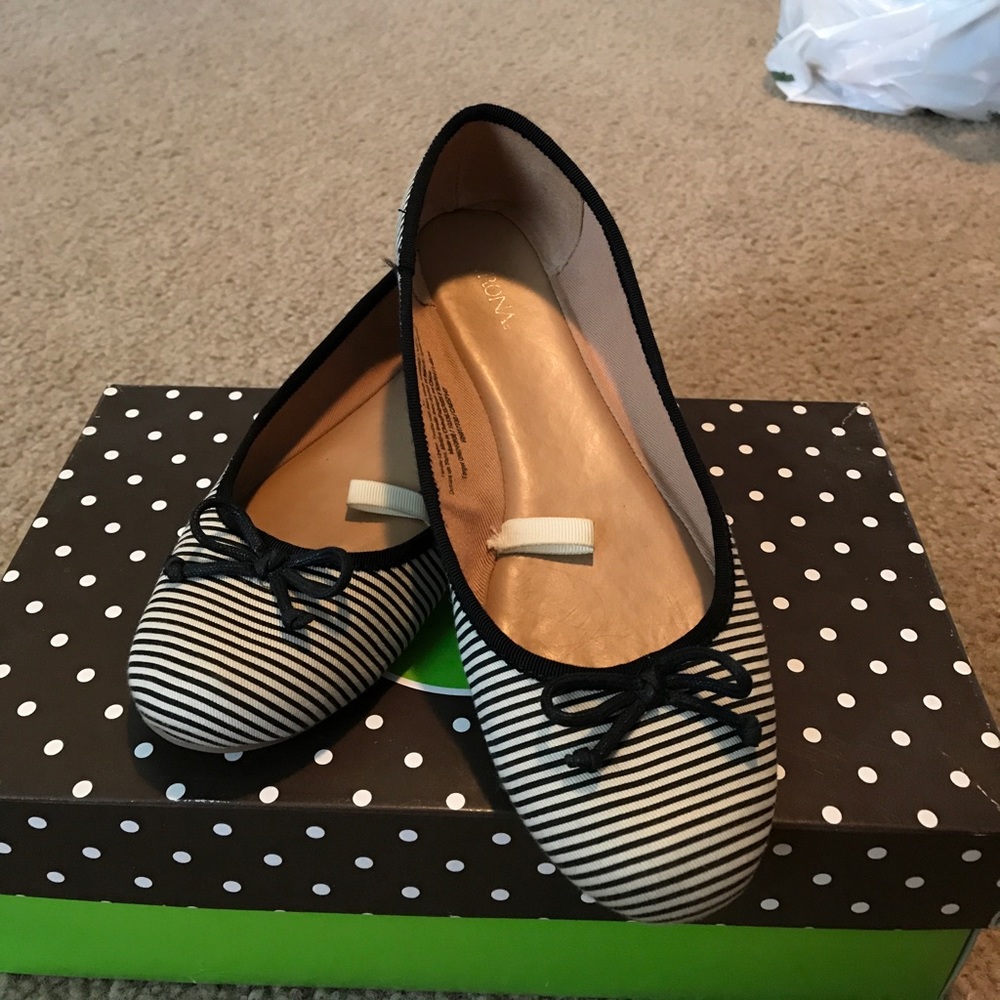 black and white stripped flats