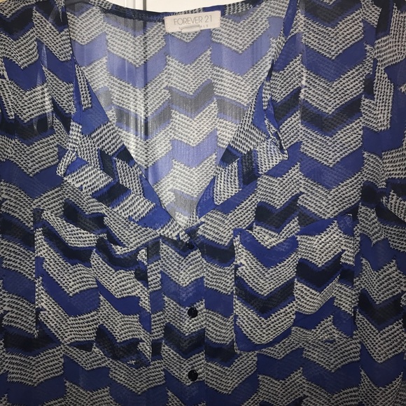 Forever 21 Blue,Black, & White Chevron chiffon button down - Picture 2 of 4