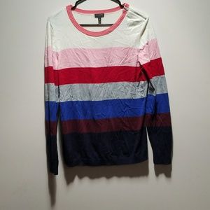 Striped tee shirt with shoulder detailed zipper.
