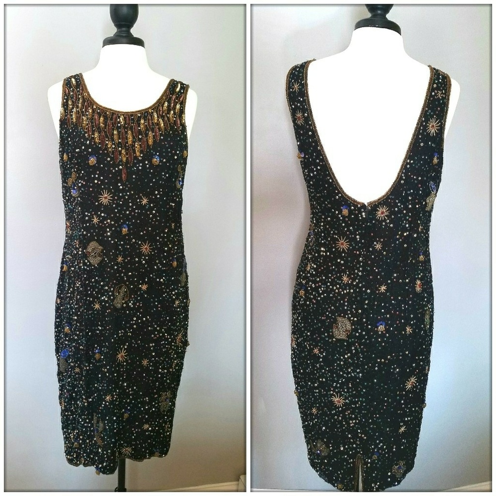 Silk Beaded Sequin ZODIAC Astrology Galaxy Dress