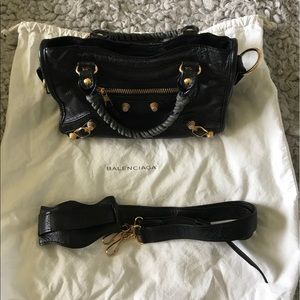 Black Balenciaga Mini City Bag with Gold Hardware