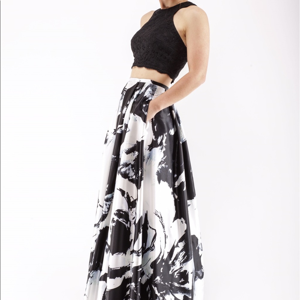 Two piece black and white prom dress