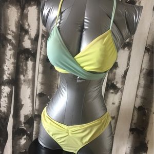 PINK brand bikini in yellow and blue, size S
